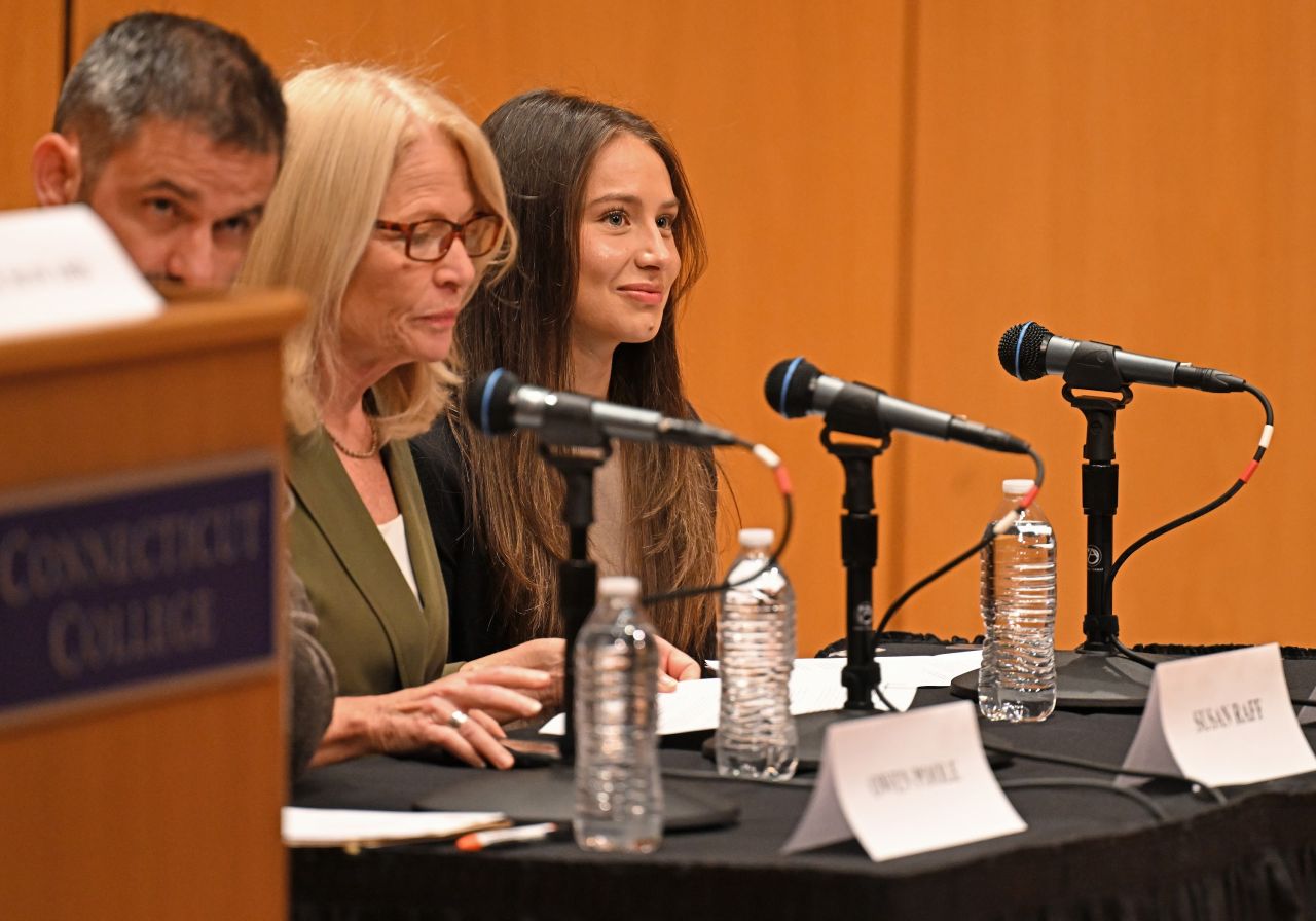 Ambassador Sophia Williams '26 on the panel at the Camels Vote congressional debate.